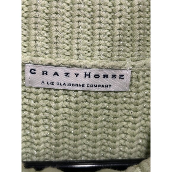 Crazy Horse Liz Claiborne Light Green Ribbed Half-Zip Sweater Sz Medium - Picture 6 of 11